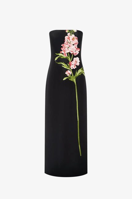 RAYNA EMBROIDERED MAXI DRESS SNAPDRAGON PRINT IN EBONY