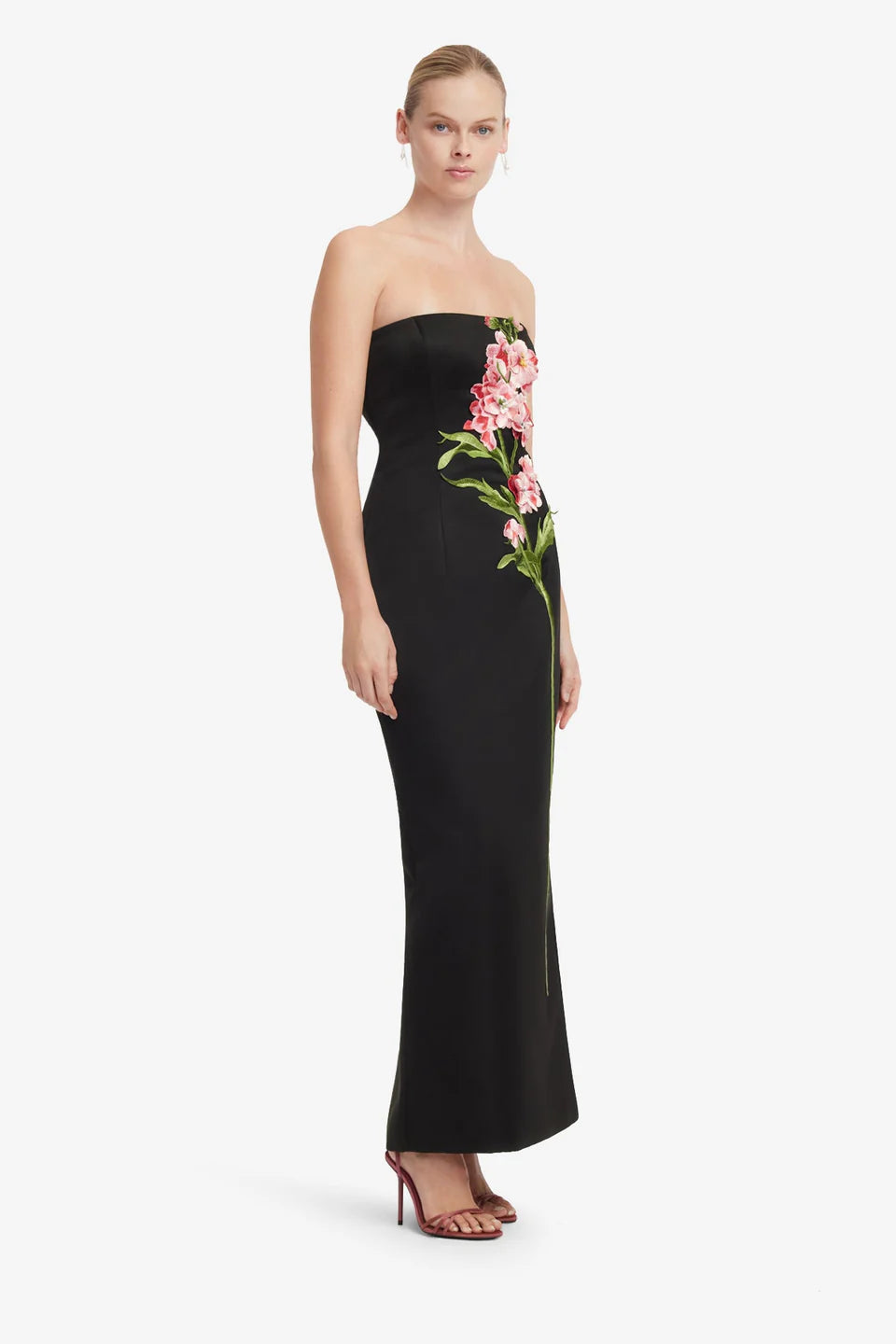 RAYNA EMBROIDERED MAXI DRESS SNAPDRAGON PRINT IN EBONY