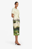 ELIZABETH JACQUARD SHORT SLEEVE SERENE PRINT MIDI DRESS