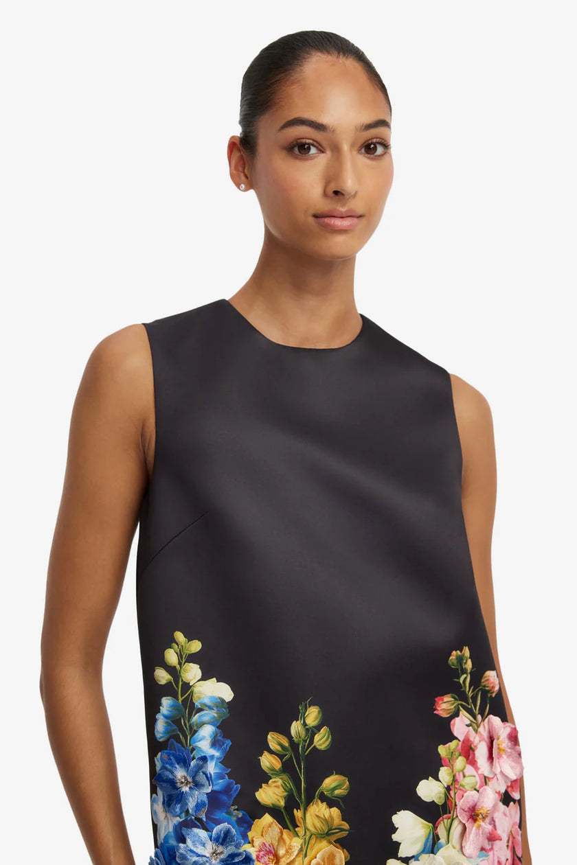 YVONNE EMBROIDERED MINI DRESS SNAPDRAGON PRINT IN EBONY
