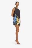 YVONNE EMBROIDERED MINI DRESS SNAPDRAGON PRINT IN EBONY