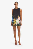 YVONNE EMBROIDERED MINI DRESS SNAPDRAGON PRINT IN EBONY