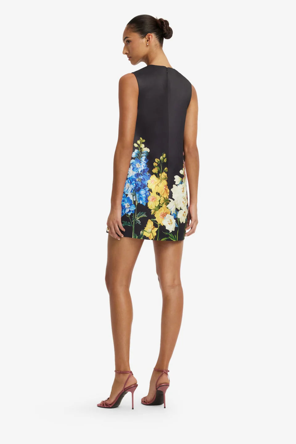 YVONNE EMBROIDERED MINI DRESS SNAPDRAGON PRINT IN EBONY