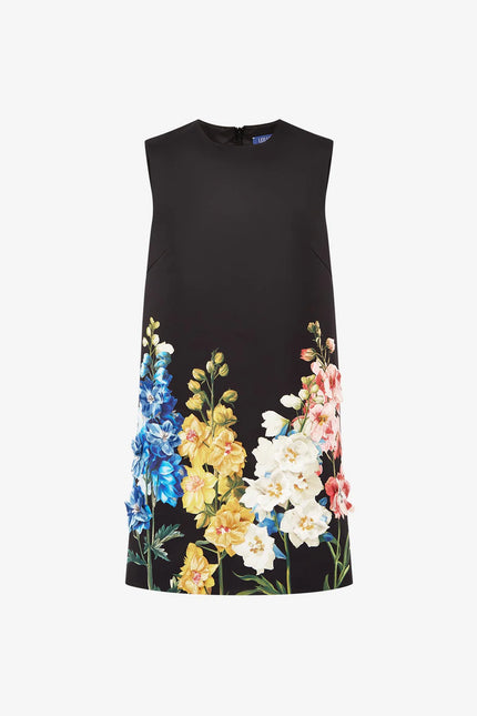 YVONNE EMBROIDERED MINI DRESS SNAPDRAGON PRINT IN EBONY