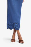 RAYNA APPLIQUE VEGAN SUEDE BUSTIER MAXI DRESS IN AZURE