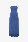 RAYNA APPLIQUE VEGAN SUEDE BUSTIER MAXI DRESS IN AZURE