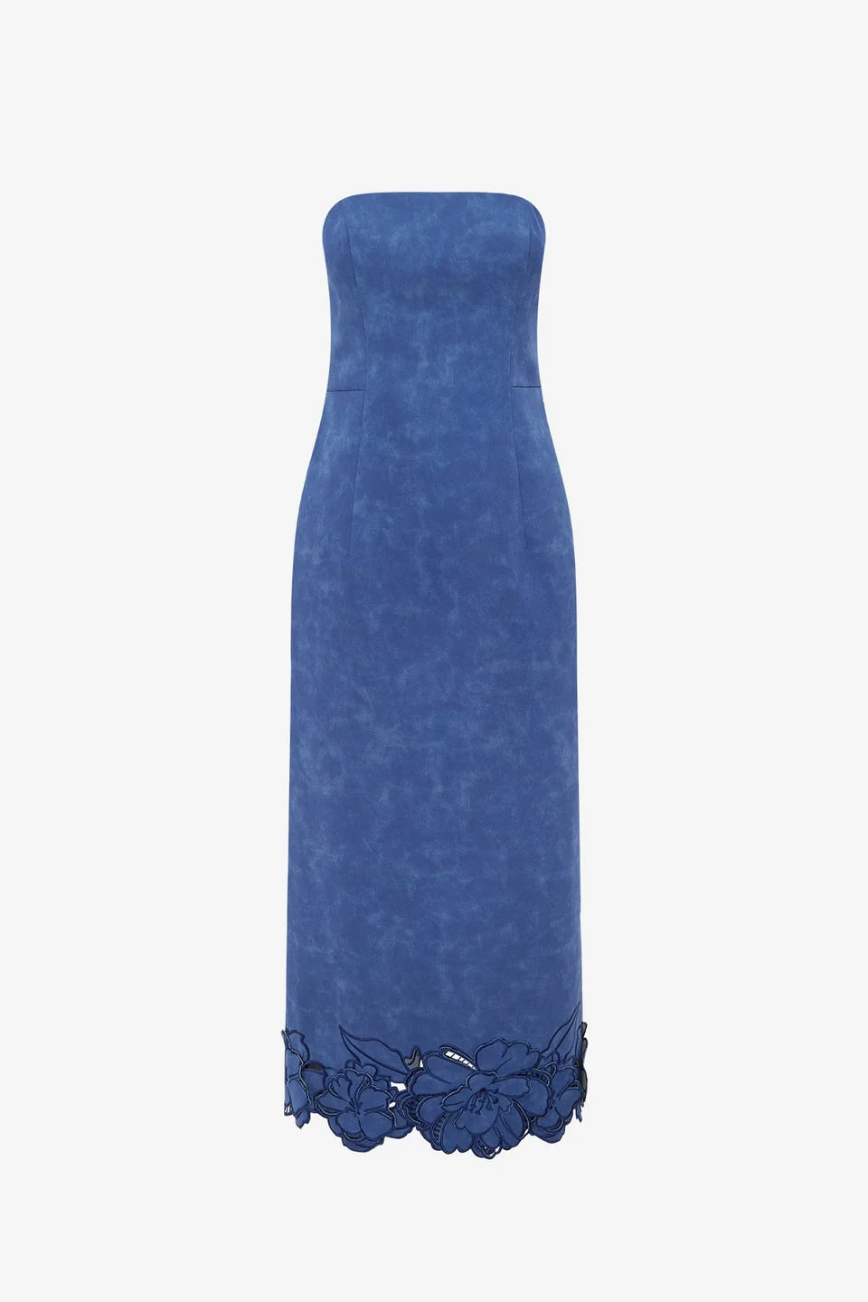 RAYNA APPLIQUE VEGAN SUEDE BUSTIER MAXI DRESS IN AZURE