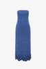 RAYNA APPLIQUE VEGAN SUEDE BUSTIER MAXI DRESS IN AZURE
