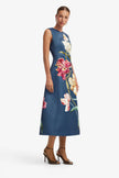 CLEO EMBROIDERED SLEEVELESS MIDI DRESS IN LILY PRINT INDIGO