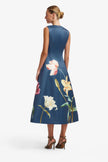 CLEO EMBROIDERED SLEEVELESS MIDI DRESS IN LILY PRINT INDIGO