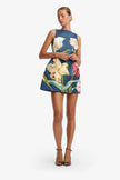 ALI EMBROIDERED MINI DRESS IN LILY PRINTED INDIGO