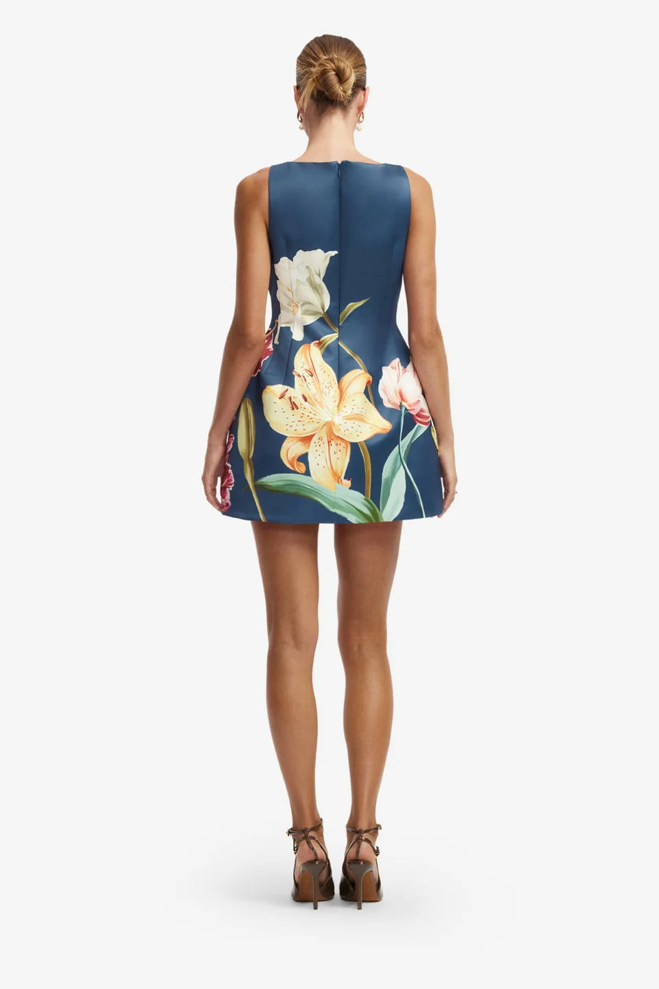 ALI EMBROIDERED MINI DRESS IN LILY PRINTED INDIGO