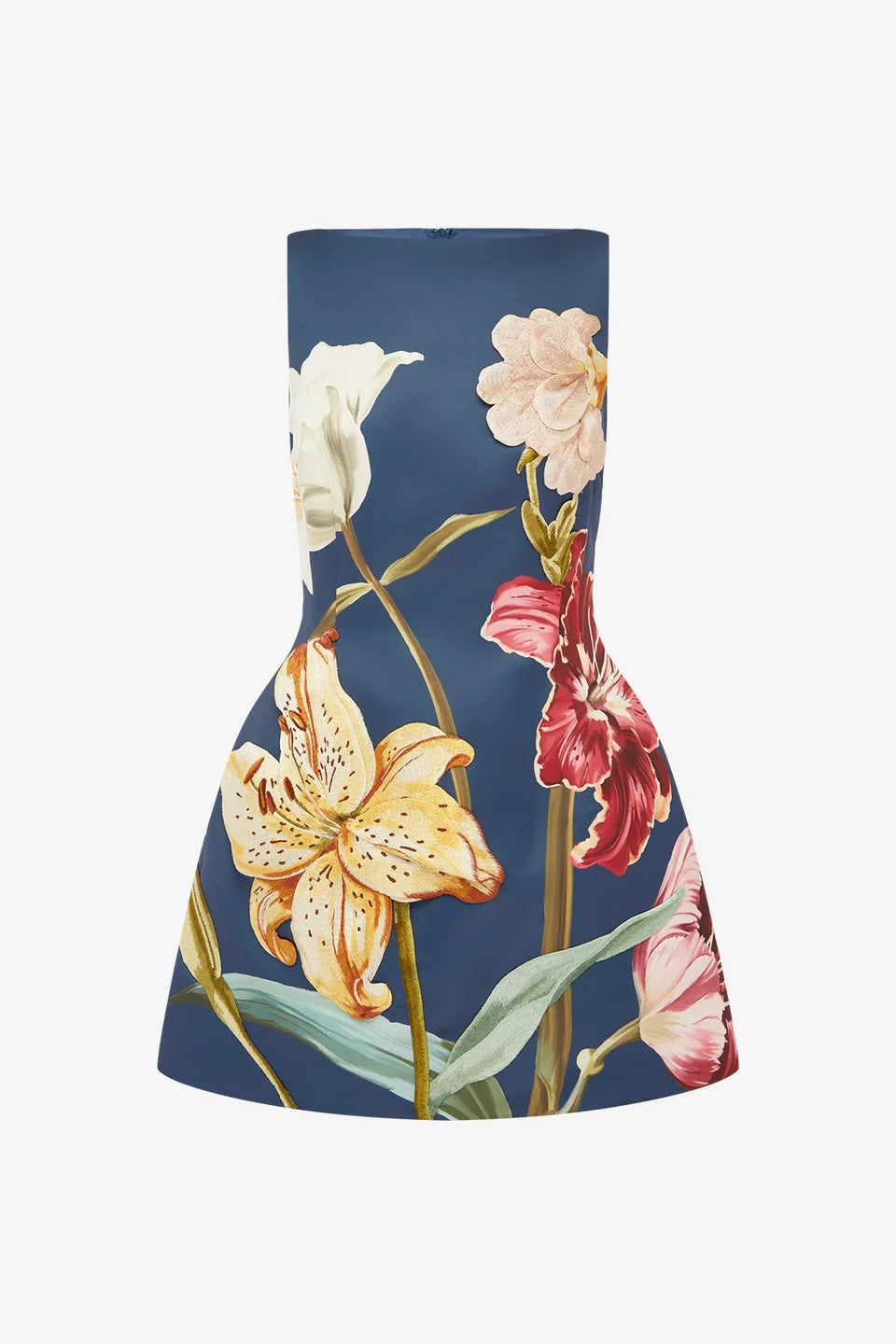 ALI EMBROIDERED MINI DRESS IN LILY PRINTED INDIGO