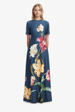 ALICE SHORT SLEEVE MAXI DRESS IN LILY PRINT IN INDIGO