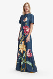 ALICE SHORT SLEEVE MAXI DRESS IN LILY PRINT IN INDIGO
