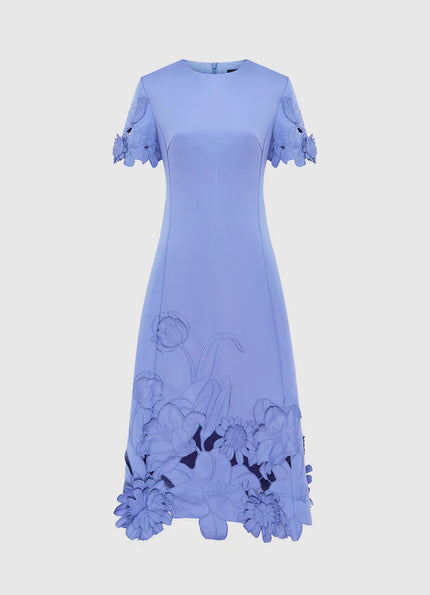 CAROLINE APPLIQUE SHORT SLEEVE MIDI DRESS
