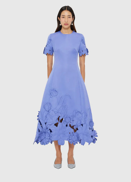 CAROLINE APPLIQUE SHORT SLEEVE MIDI DRESS