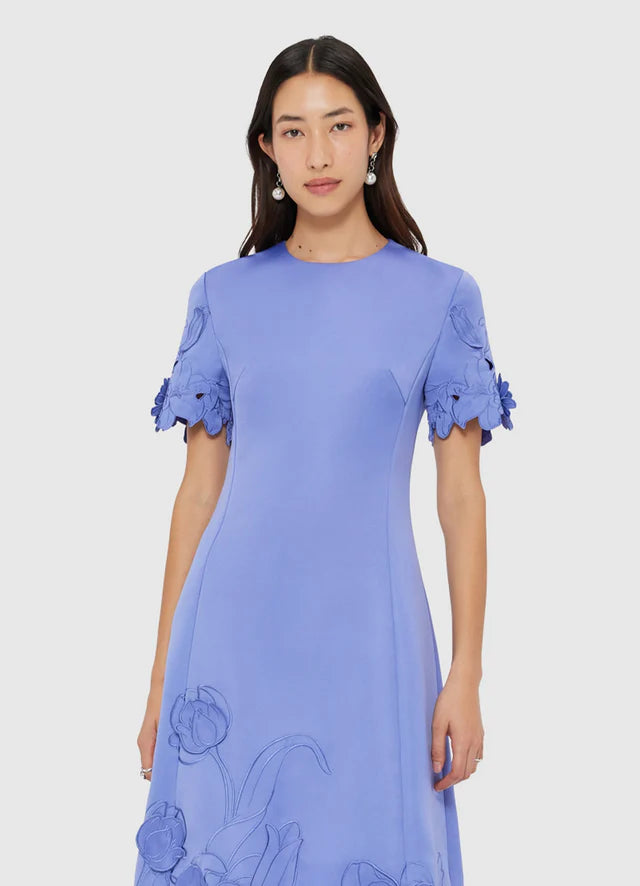 CAROLINE APPLIQUE SHORT SLEEVE MIDI DRESS