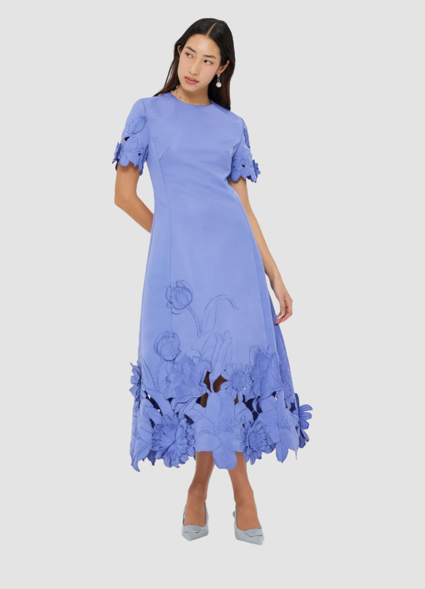 CAROLINE APPLIQUE SHORT SLEEVE MIDI DRESS