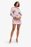 ALIZA LONG SLEEVE MINI DRESS IN BOUQUET PRINT IN PASTEL PINK