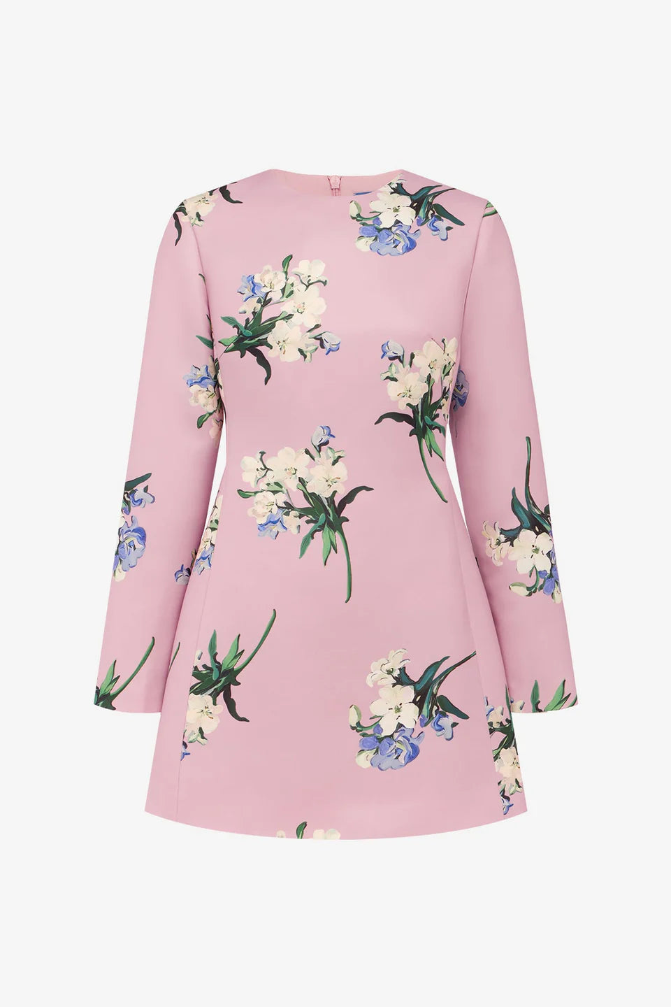 ALIZA LONG SLEEVE MINI DRESS IN BOUQUET PRINT IN PASTEL PINK