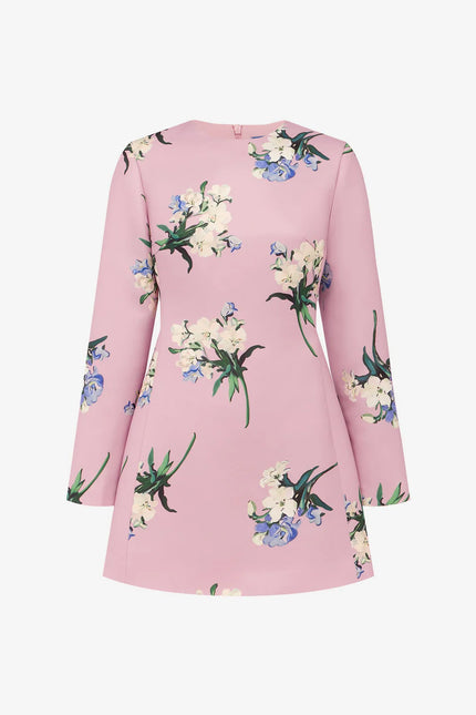 ALIZA LONG SLEEVE MINI DRESS IN BOUQUET PRINT IN PASTEL PINK