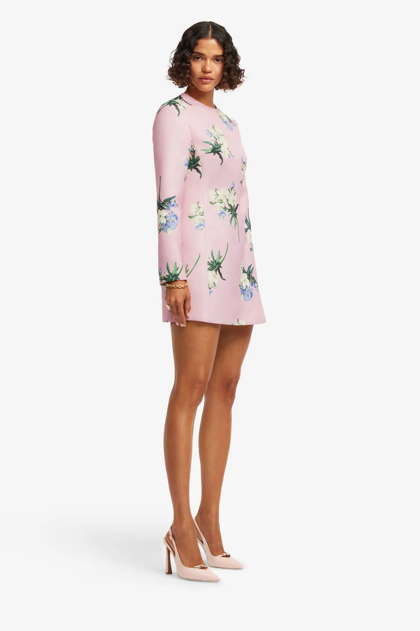 ALIZA LONG SLEEVE MINI DRESS IN BOUQUET PRINT IN PASTEL PINK