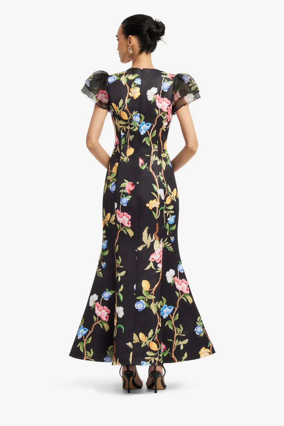 SOFIA EMBELLISHED PUFF SLEEVE MAXI DRESS LEMON VINE PRINT