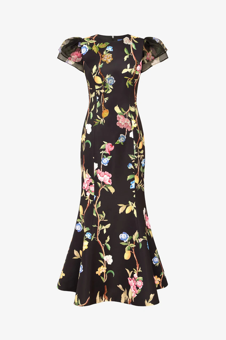 SOFIA EMBELLISHED PUFF SLEEVE MAXI DRESS LEMON VINE PRINT