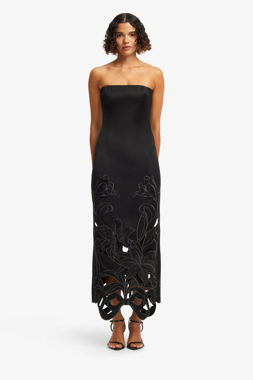 RAYNA APPLIQUE BUSTIER MAXI DRESS LILY IN EBONY