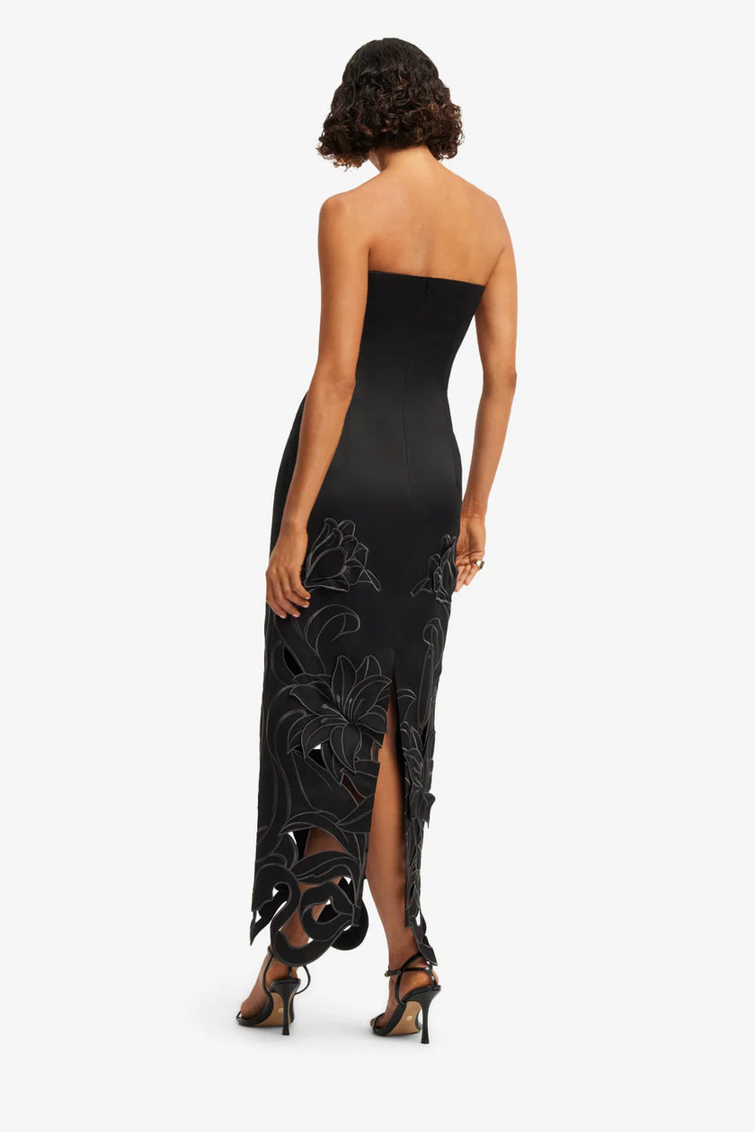 RAYNA APPLIQUE BUSTIER MAXI DRESS LILY IN EBONY