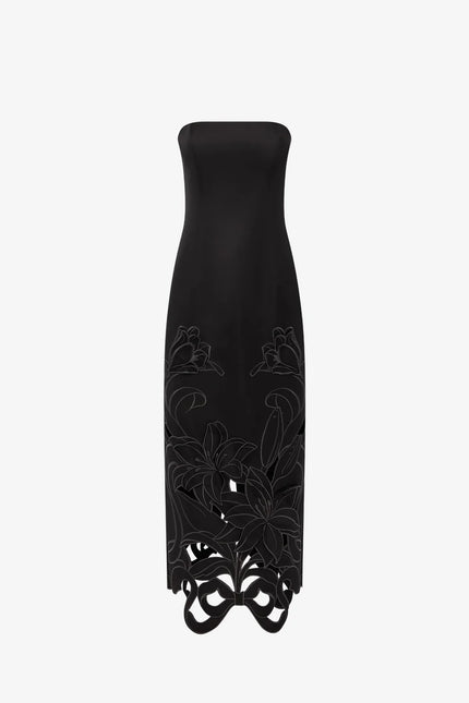 RAYNA APPLIQUE BUSTIER MAXI DRESS LILY IN EBONY