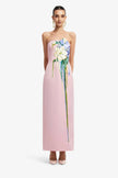 RAYNA EMBROIDERED BUSTIER MAXI DRESS BOUQUET PRINT PINK