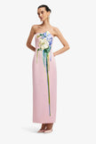 RAYNA EMBROIDERED BUSTIER MAXI DRESS BOUQUET PRINT PINK