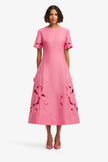 CAROLINE APPLIQUE SHORT SLEEVE MIDI DRESS IN FUCHSIA
