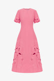 CAROLINE APPLIQUE SHORT SLEEVE MIDI DRESS IN FUCHSIA
