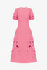 CAROLINE APPLIQUE SHORT SLEEVE MIDI DRESS IN FUCHSIA