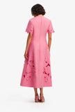 CAROLINE APPLIQUE SHORT SLEEVE MIDI DRESS IN FUCHSIA