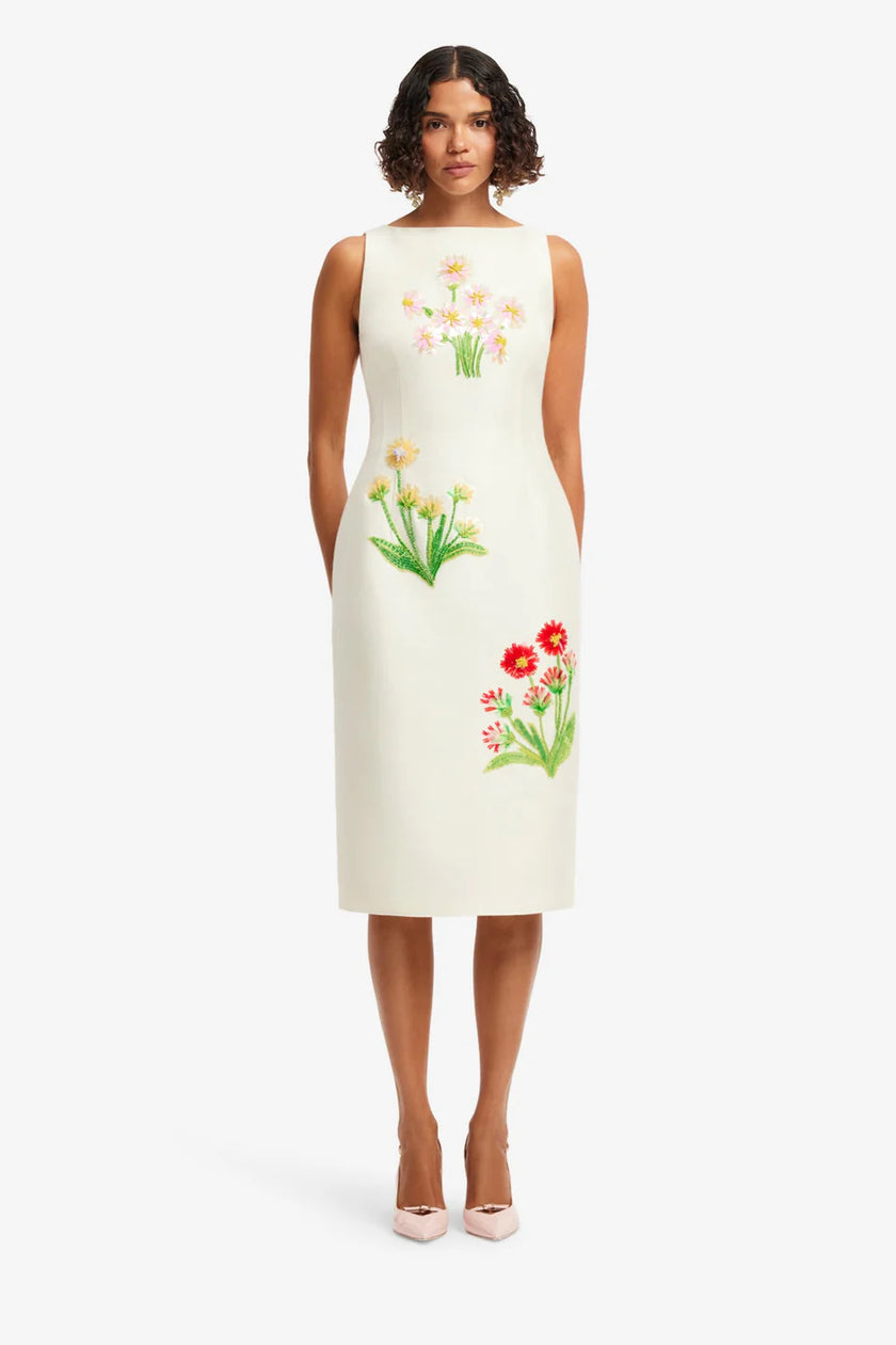 ELEANOR EMBELLISHED WOOL MIDI DRESS IN WILDFLOWER