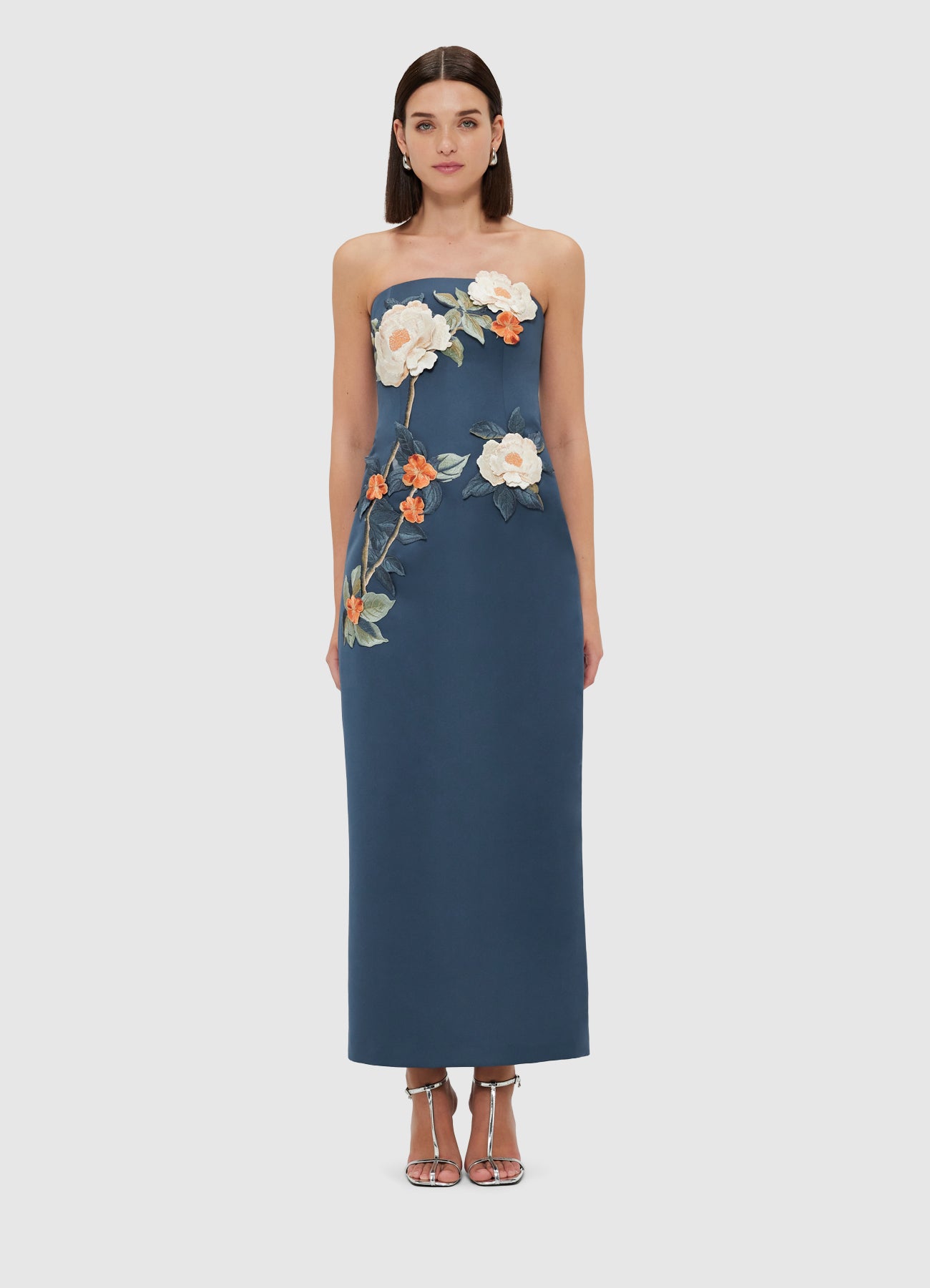 RAYNA APPLIQUE FLORAL BUSTIER MAXI DRESS