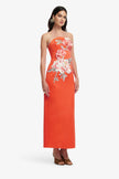 AVA  APPLIQUE FLORAL BUSTIER MAXI DRESS IN SAFFRON