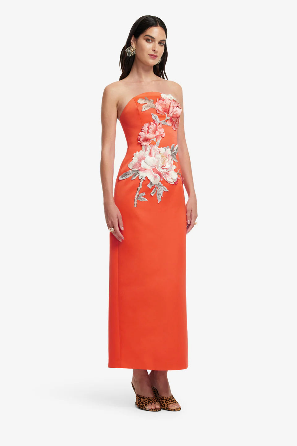 AVA  APPLIQUE FLORAL BUSTIER MAXI DRESS IN SAFFRON