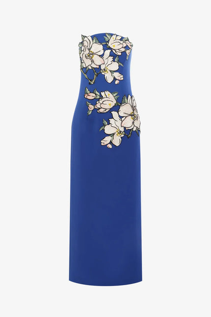 AVA  APPLIQUE FLORAL BUSTIER MAXI DRESS IN MIDNIGHT