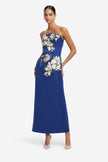 AVA  APPLIQUE FLORAL BUSTIER MAXI DRESS IN MIDNIGHT