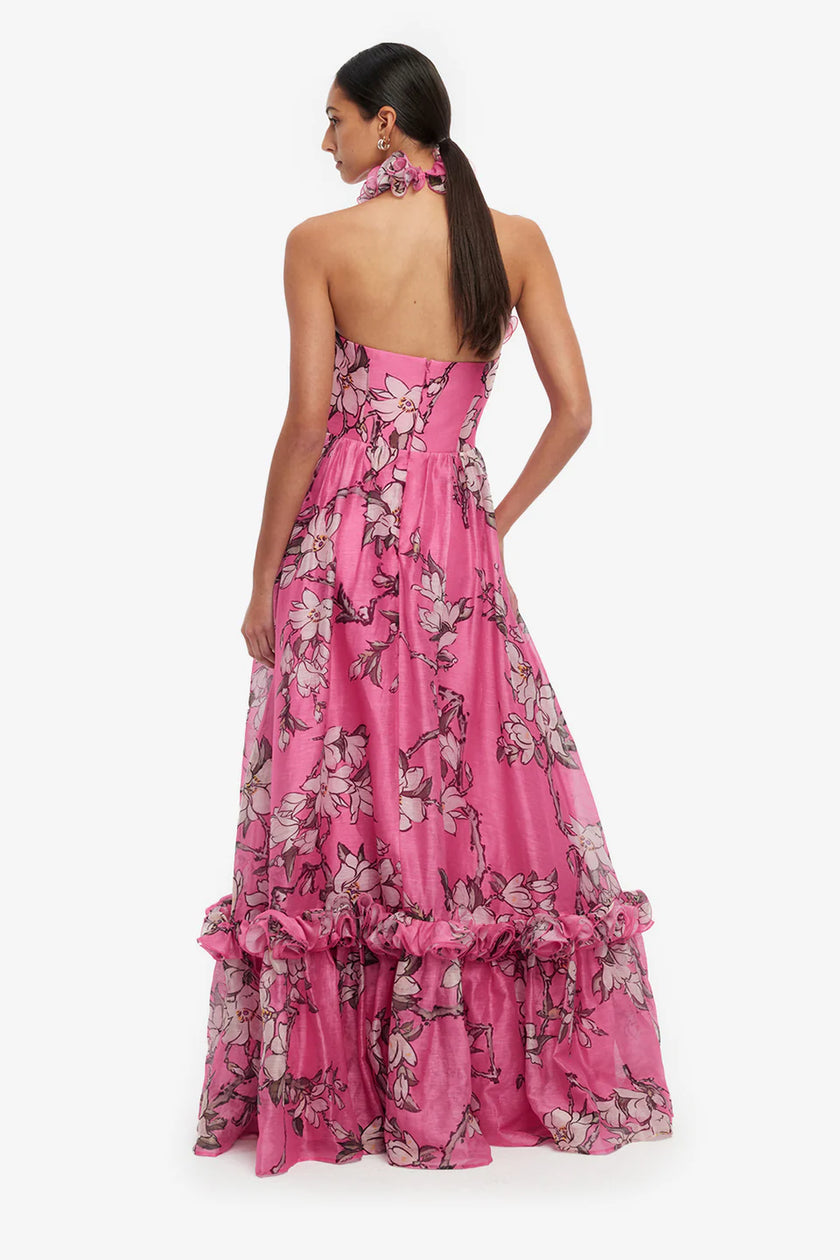 ISABELLE RUFFLE HALTERNECK MAXI DRESS