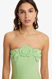 RAYNA APPLIQUE BUSTIER MAXI DRESS IN JUNIPER GREEN