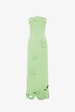 RAYNA APPLIQUE BUSTIER MAXI DRESS IN JUNIPER GREEN
