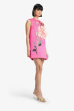 YVONNE APPLIQUE FLORAL MINI DRESS IN PEONY PRINT IN FUCHSIA