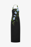 AVA HALTERNECK APPLIQUE FLORAL BUSTIER MAXI DRESS