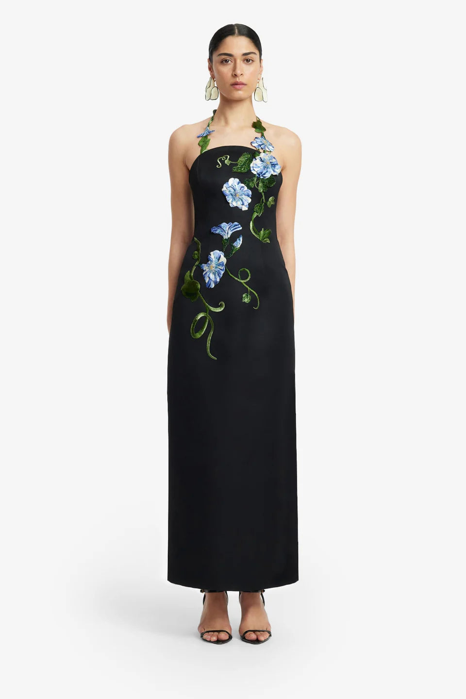 AVA HALTERNECK APPLIQUE FLORAL BUSTIER MAXI DRESS